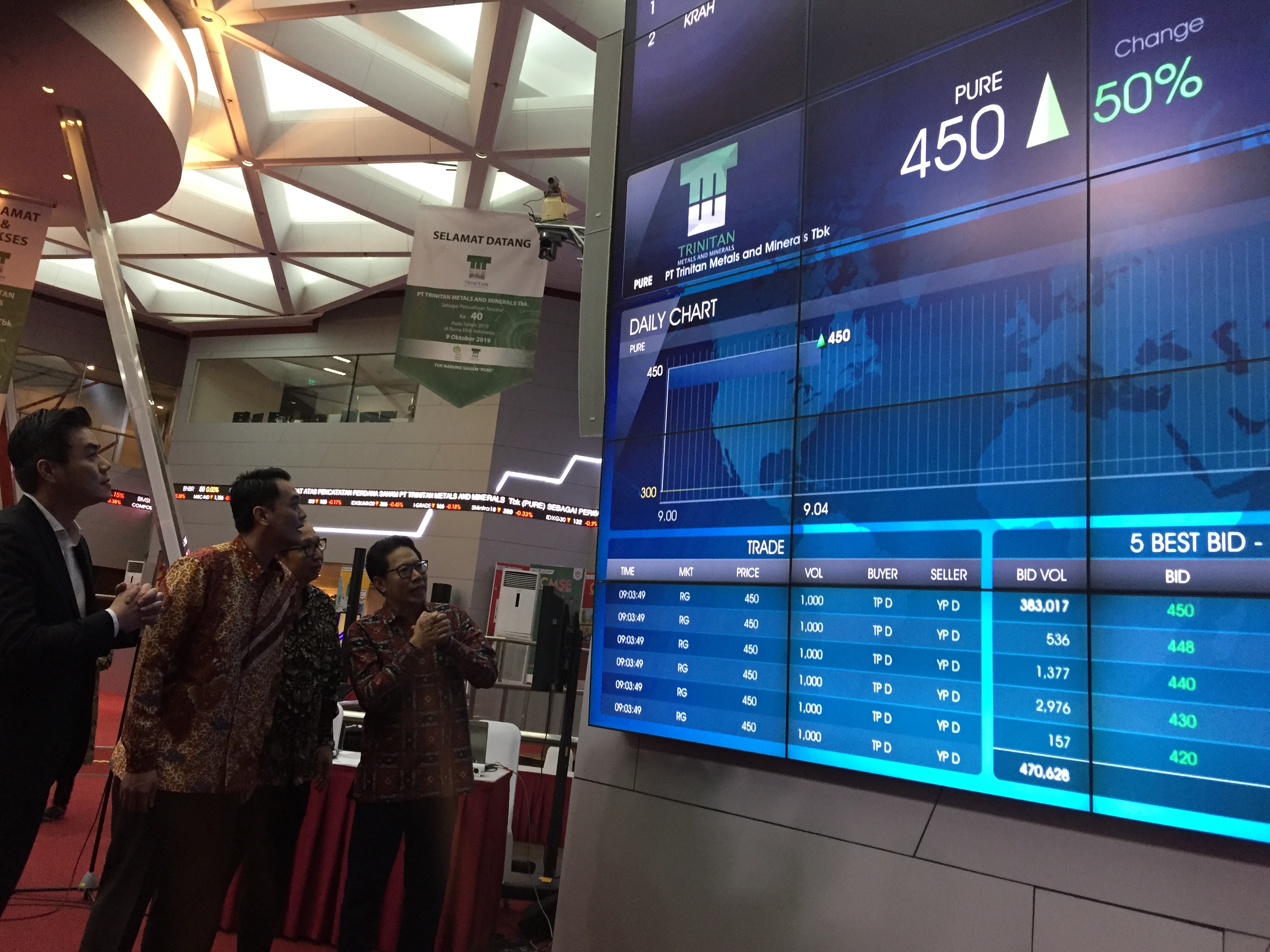 Resmi Melantai Di Bursa, Saham Trinitan Metals and Minerals Tbk (PURE) Melejit 50 Persen