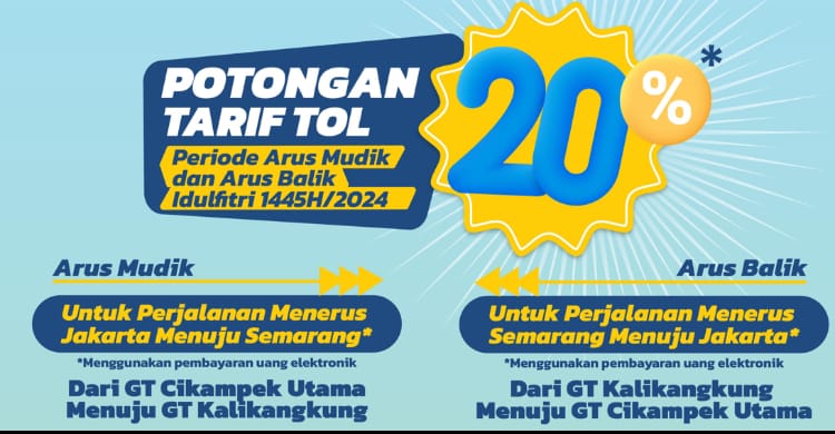 Wahai Pemudik! Manfaatkanlah Diskon Tol 20 Persen, Ini Ketentuannya