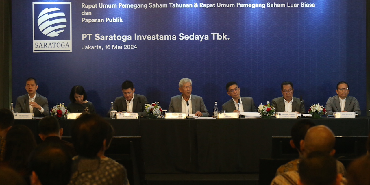Pengurus Saratoga Investama kala mengadakan RUPS tahunan, dan luar biasa. FOTO - ISTIMEWA Bengkak 136 Persen, Kuartal I-2025 SRTG Boncos Rp6,07 Triliun