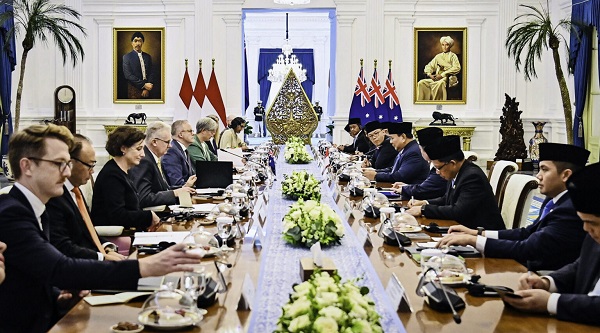 Presiden Republik Indonesia, Prabowo Subianto, menerima Perdana Menteri Australia, Anthony Albanese, dalam pertemuan bilateral di Istana Merdeka, Jakarta, pada Kamis, 15 Mei 2025. (Foto: BPMI Setpres) Presiden Ajak Australia Ikut Perkuat Pertanian di Indonesia