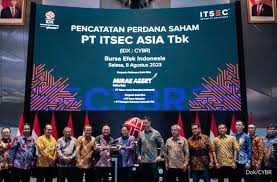 Pencatatan perdana saham PT ITSEC Asia Tbk. (CYBR). Dok. Kontan. Kurangi Porsi, INV Management Kini Kuasai 42,809 Persen Saham CYBR
