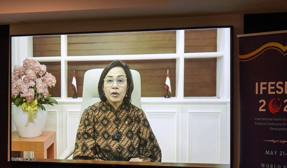 Menteri Keuangan (Menkeu) Sri Mulyani Indrawati saat membuka secara daring International Islamic Economics and Finance Conference for Sustainable Development (IFESDC 2025) yang resmi ditutup pada 22 Mei 2025 di Markas Besar Bank Dunia, Washington, DC Menkeu: Ekonomi dan Keuangan Syariah Solusi Atasi Kemiskinan