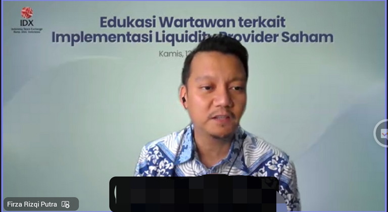 Sesi Pemaparan terkait Edukasi Implementasi Liquidity Provider Saham oleh BEI, dalam foto Firza Rizqi Putra Kepala Divisi Pengembangan Bisnis BEI BEI Ungkap Luncurkan Liquidity Provider Saham