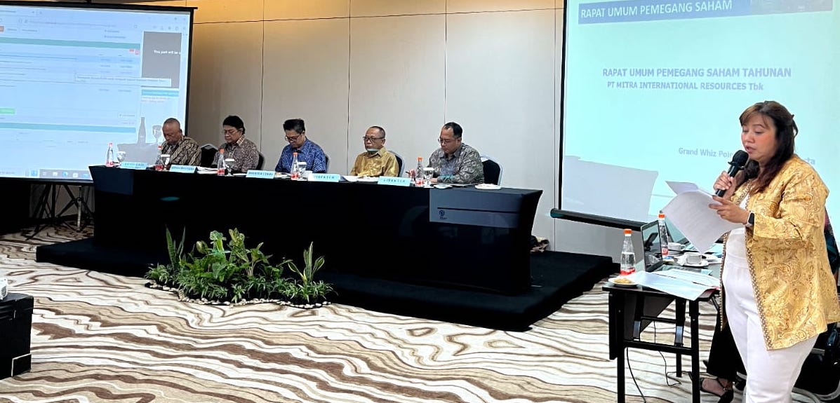 Suasana RUPS Tahunan tahun buku 2024 Mitr? International Resources. FOTO - ISTIMEWA Bawah Gocap! Jusuf Hamka Buang 196 Juta Saham Mitra Resources (MIRA)