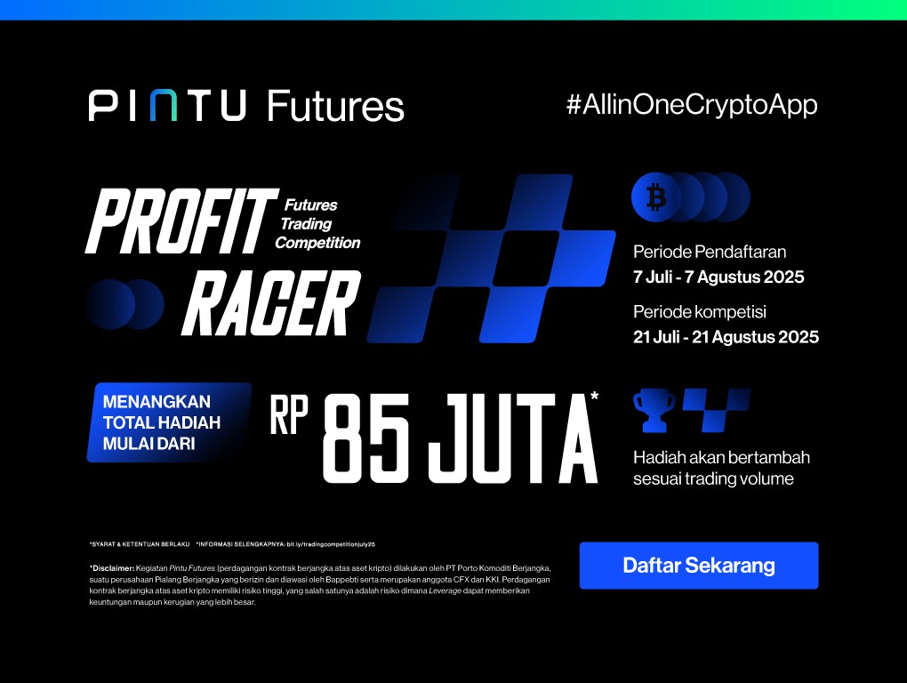 Pintu Futures Trading Competition: Profit Racer menawarkan hingga total hadiah Rp85 juta dalam bentuk stablecoin USDT. Bitcoin Cetak ATH, PINTU Luncurkan Kompetisi Trading!