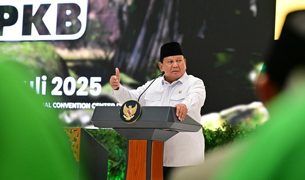 Presiden Prabowo Subianto ketika memberikan sambutan pada peringatan Hari Lahir ke-27 Partai Kebangkitan Bangsa (PKB) pada Rabu (23/07/2024) di Jakarta Convention Center (JCC), Jakarta Prabowo: Produsen Sawit Terbesar, kok Minyak Goreng Bisa Langka