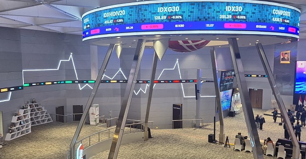 Lantai perdagangan saham di BEI. IHSG Turun 0,72 Persen di Sesi I, AMRT, MDKA, PGEO Top Losers LQ45