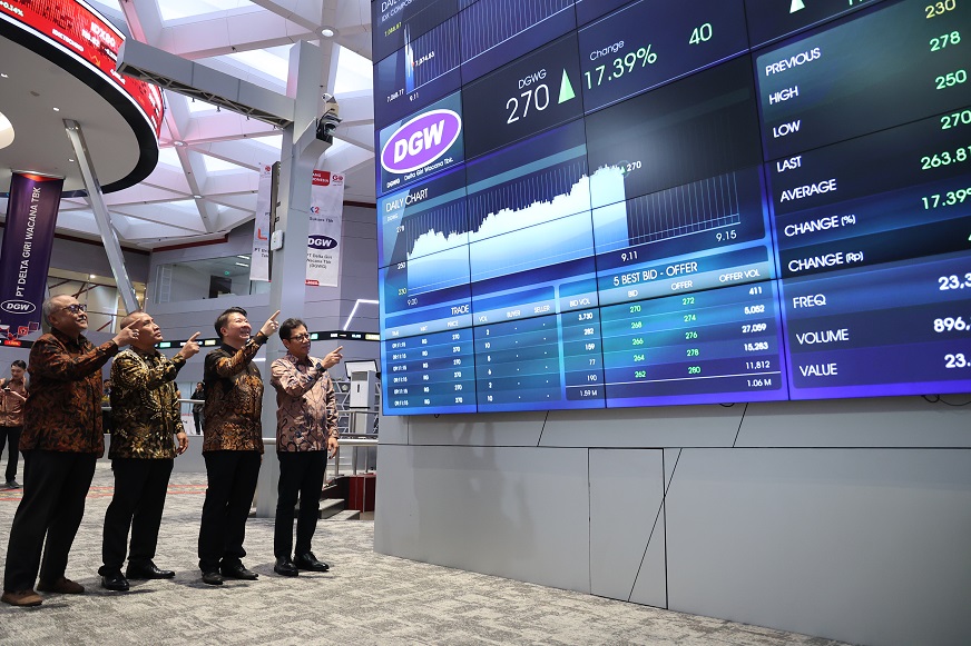 Manajemen DGWG ketika mencatatkan sahamnya di BEI. Pengendali DGWG Serok Saham Rp2,32M
