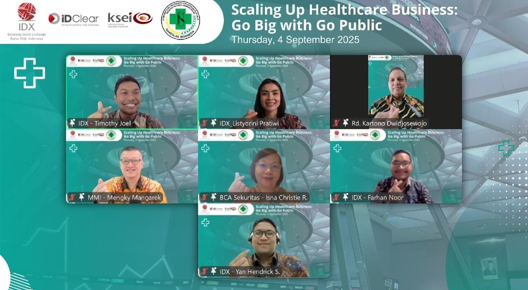 Mengky Mangarek (CEO PT Multi Medika Internasional Tbk) bersama Yan Hendrick Simorangkir (Head of Potential Issuer Development Unit 1 Bursa Efek Indonesia), Isna Christie (Investment Banking Director PT BCA Sekuritas), serta Listyorini Dian Pertiwi (Vice Director Indonesia Stock Exchange) dan Rd Kartono Dwijosewojo (Chairman Gakeslab Indonesia). Multi Medika (MMIX) Siap Jadi Pemain Global!