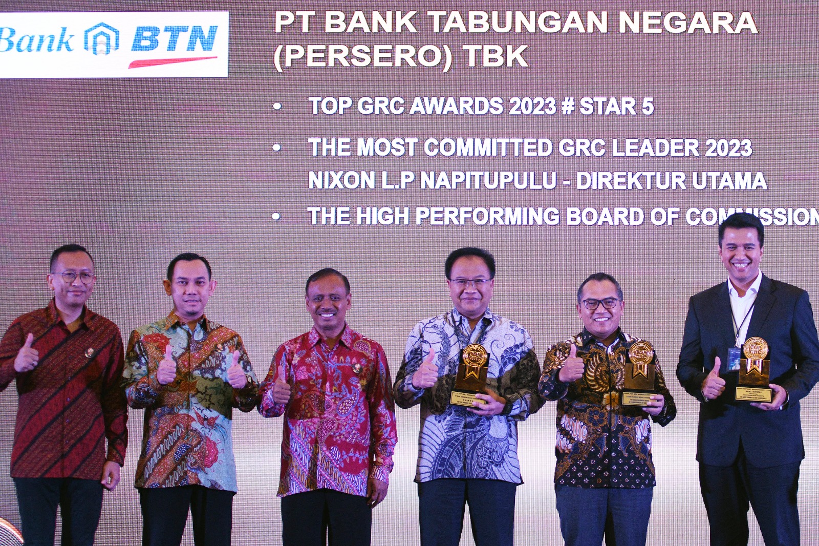 Terbaik dalam Implementasi GCG, Bank BTN Raih Tiga Penghargaan Ajang Top GRC Award 2023