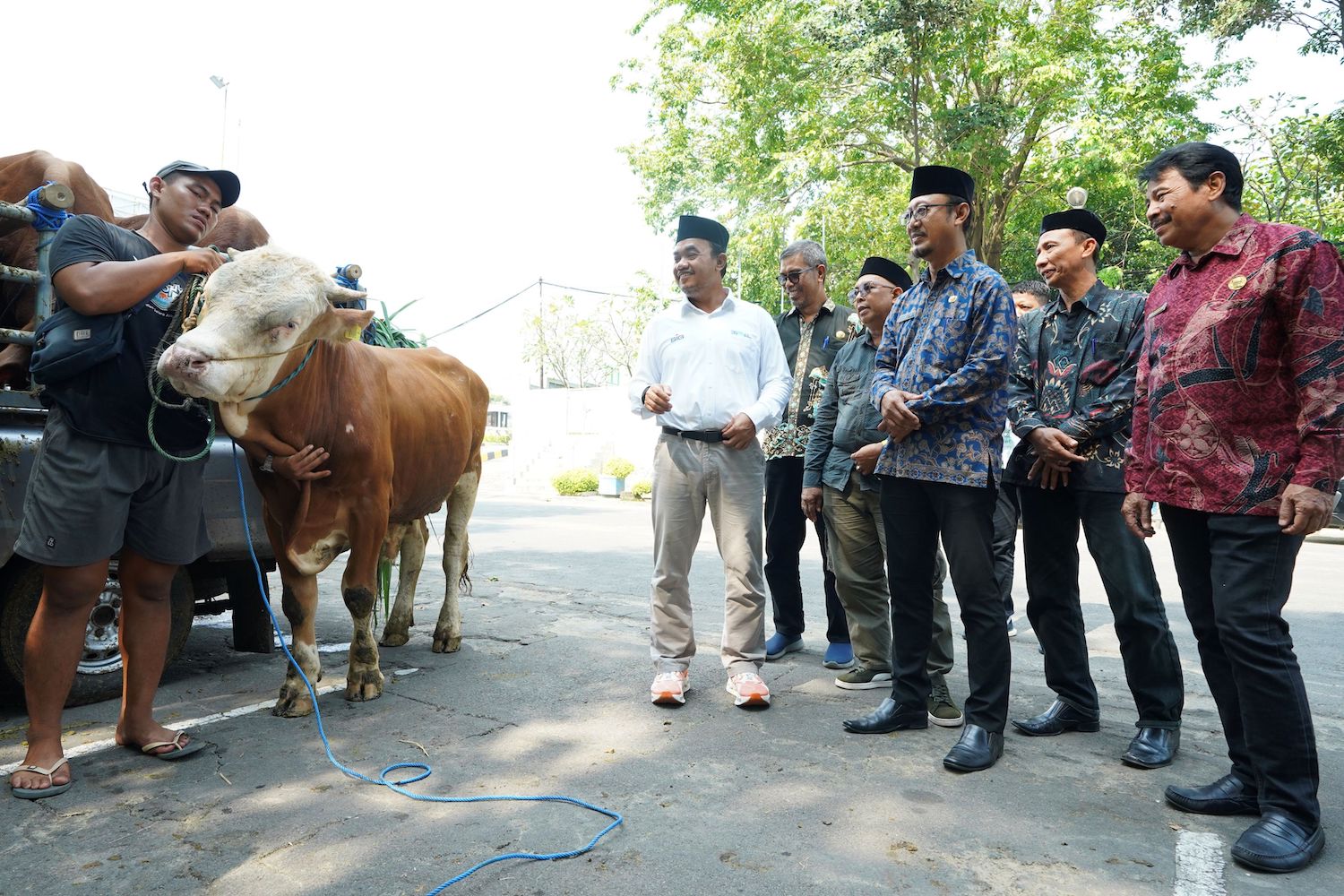 SIDIK - Tim bidang peternakan dari Dinas Pertanian Gresik memeriksa fisik hewan kurban dari SIG di Desa Klangonan, Kecamatan Kebomas, Kabupaten Gresik, Jawa Timur. FOTO - ISTIMEWA Iduladha 1446 H, SIG (SMGR) Tebar 21 Ton Daging Hewan Kurban