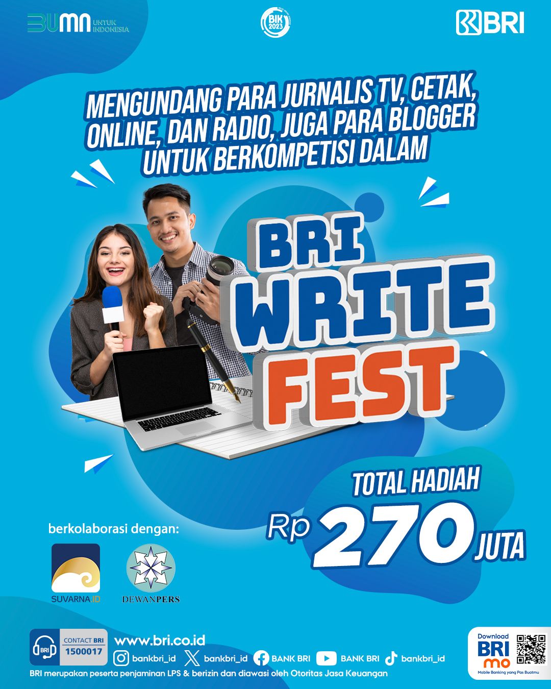 Buruan! Kompetisi BRI Write Fest 2023 Berhadiah Ratusan Juta, Ini Syarat dan Ketentuannya