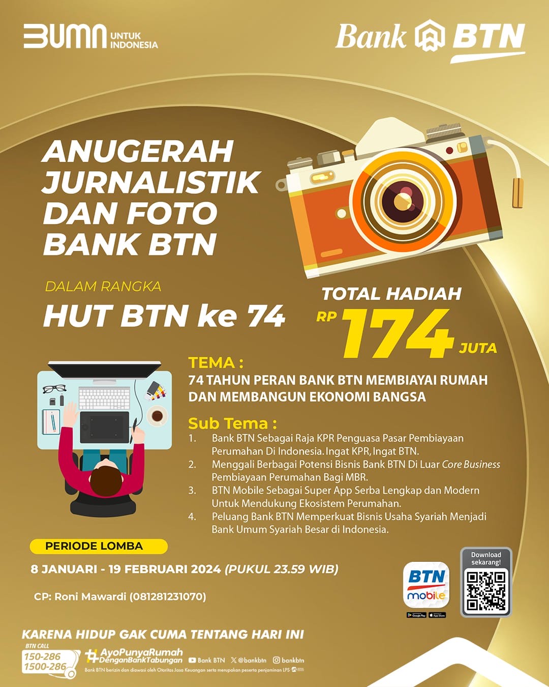 Jelang HUT Ke-74, BBTN Kembali Gelar Anugerah Jurnalistik dan Foto Senilai Rp174 Juta