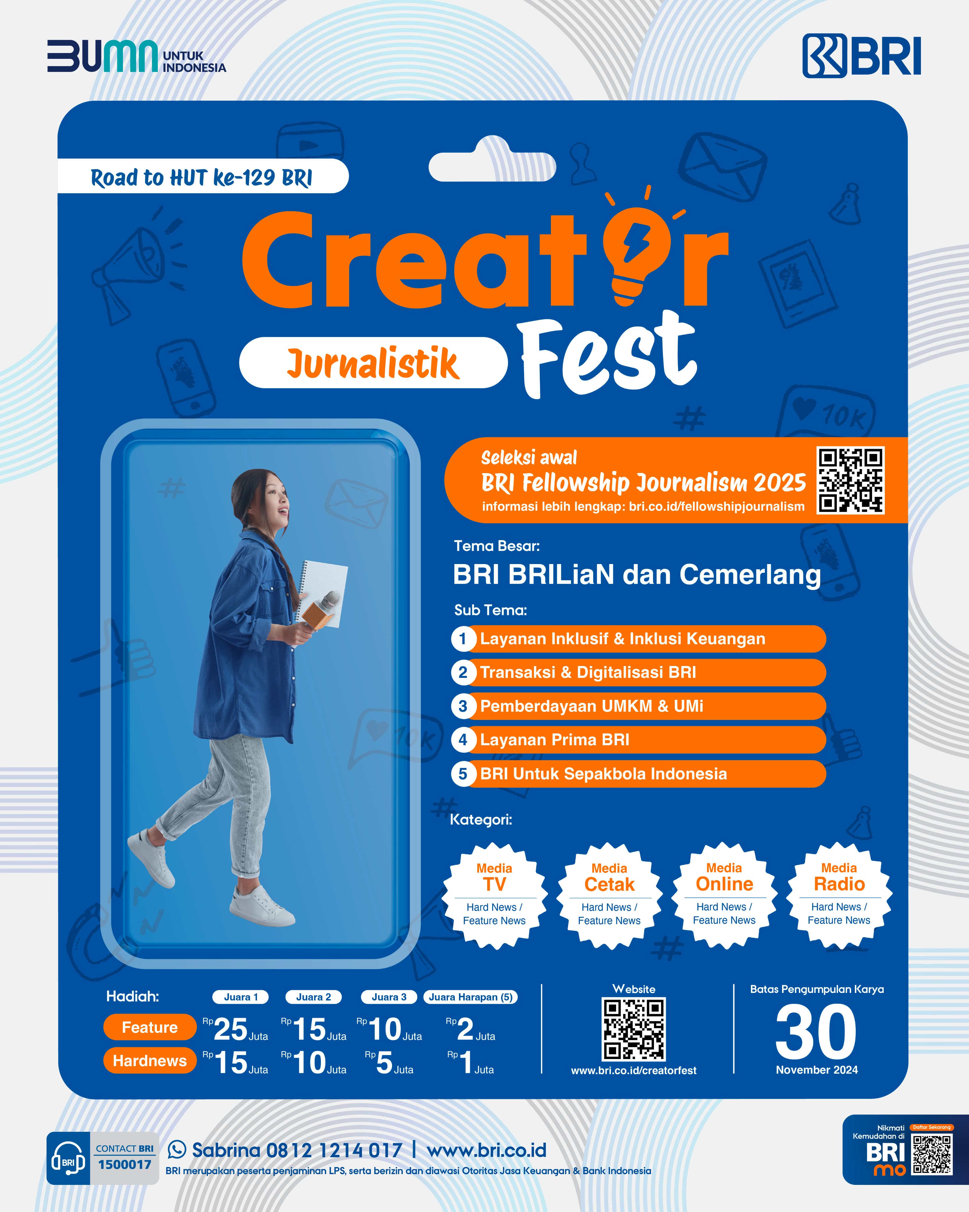 BRI (BBRI) Gelar Kompetisi Creator Fest 2024, Hadiah Total Rp600 Juta