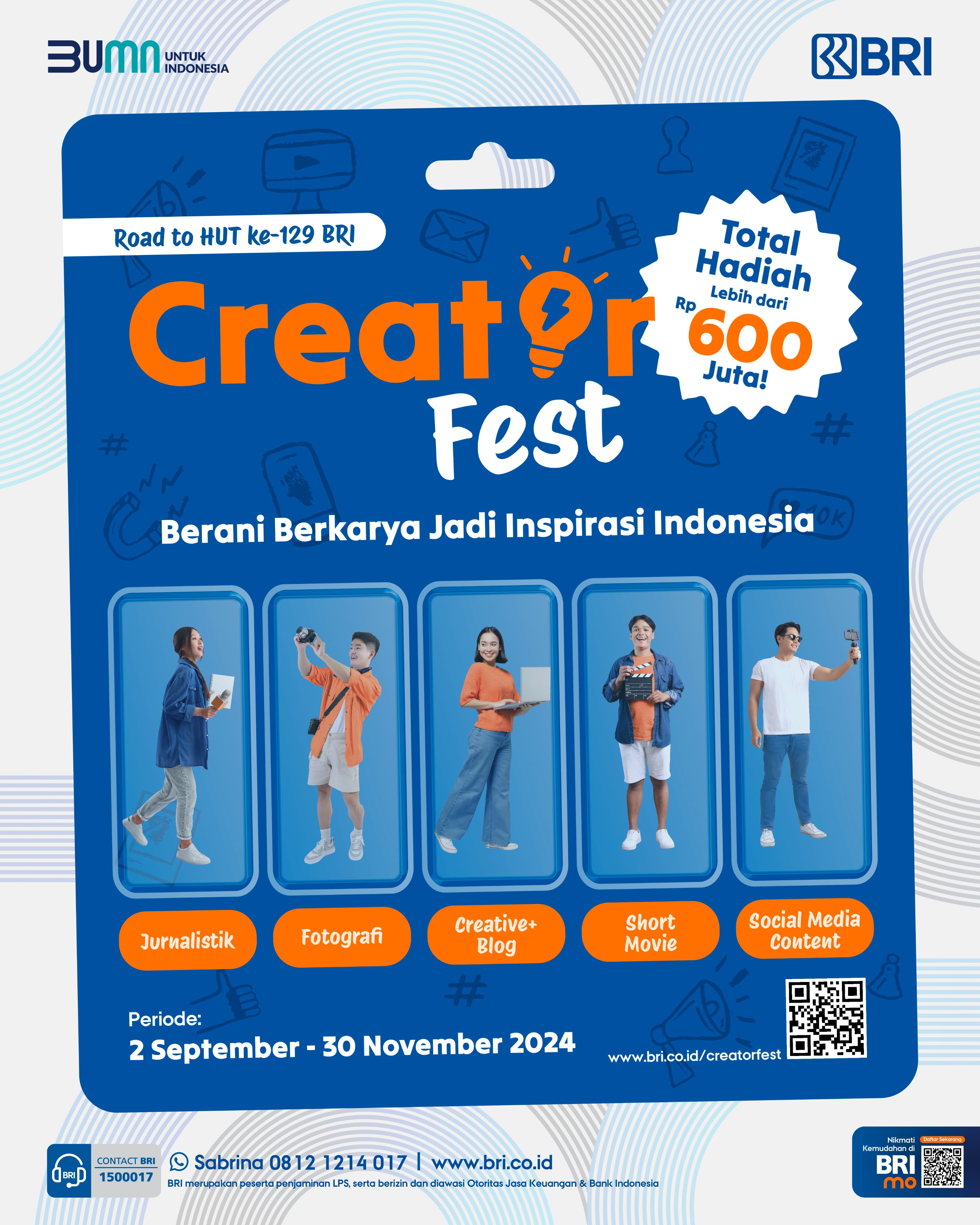 BRI (BBRI) Gelar Kompetisi Creator Fest 2024, Hadiah Total Rp600 Juta